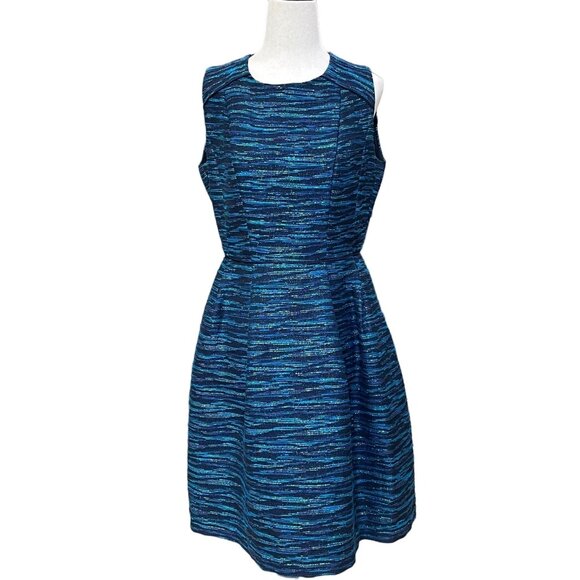 Shoshanna Dresses & Skirts - Shoshanna Monique Metallic Jacquard Tweed Teal Sleeveless Fit Flare Dress Sz 6